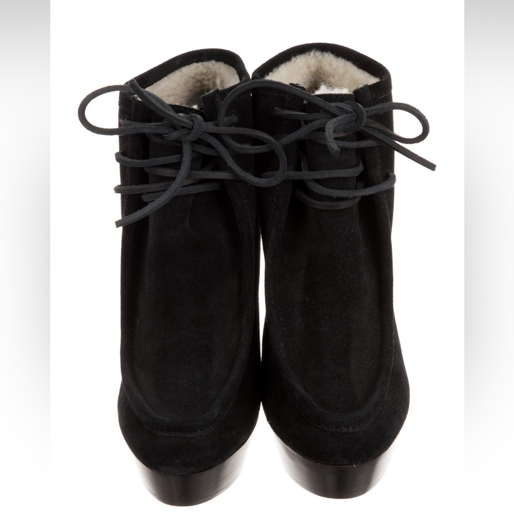 NEW BURBERRY PRORSUM Black suede leather laceup shearling heel booties EU 40 - Picture 4 of 16